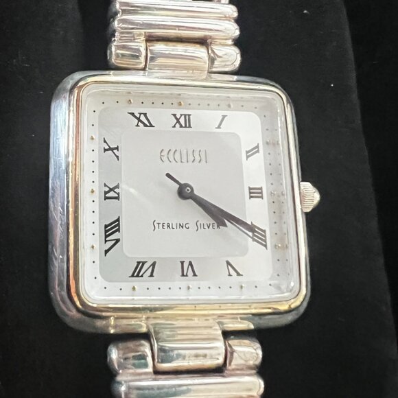 Vintage Ecclissi 925 Sterling Silver Ladies Double Chain Bracelet Watch - RARE! main image 8